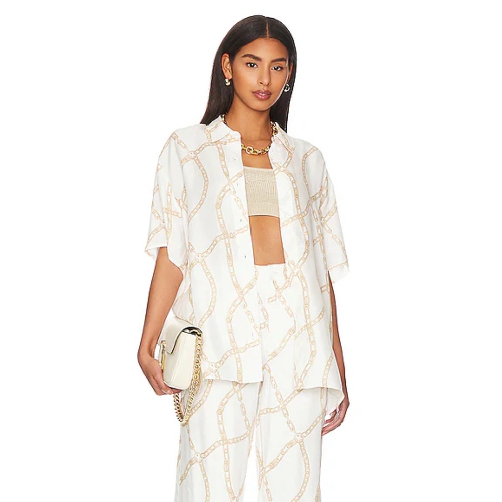 Anine Bing NWT Valo Shirt Cream And Tan Link Print | Large | Revolve